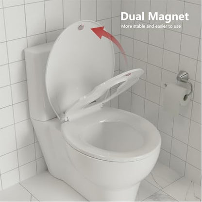 GarveeTech Round Toilet Seat with Built-in Toddler Seat & Slow Close - Potty Training Toilet Seat for Adult and Child, Magnetic Hinge, Safe PP Material, Easy to Clean, White - color: White-1, size: Round with Toddler Seat