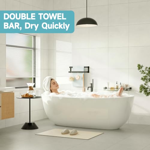 Alise Double Towel Bar, 16" Double Towel Racks for Bathroom, Matte Black | Bathroom Towel Rack Wall Mounted, 3.54" Wide Faster Drying, Ladder Design, SUS304 Stainless Steel - color: Matte Black, size: 16-inch
