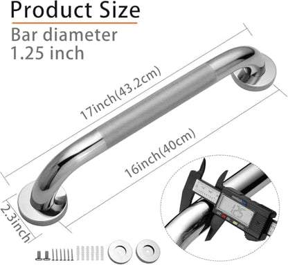 Shower Grab Bar, 1 Pack 16 Inch Bathroom Grab Bar, 304 Stainless Steel 1.25" Diameter Anti-Slip Handicap Grab Bar Support Shower Rail Senior Handrail Shower Safety Bar Handle - size: 16 Inch