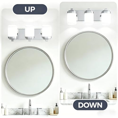 17 Inchs Bathroom Vanity Light, 3-Light Chrome Bathroom Light Fixtures Over Mirror, Bathroom Light Shower Lamp with Milky White Square Glass Shade, Modern Farmhouse Lighting Fixtures - color: Chrome, size: 17 Inch : 3-lights