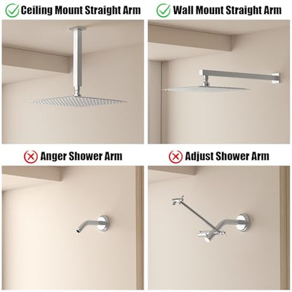 12 Inch Rain Shower Head High Pressure Rainfall Shower Head Chrome | Square Rain Bathroom Showerhead, High Flow, Large Stainless Steel, Ceiling Mounted, Wall Mounted, Waterfall Full Body - color: Polished Chrome, size: 12 Inch
