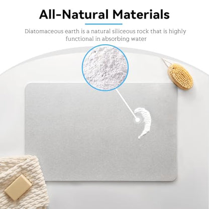 Stone Bath Mat, Dries Quickly, Non-Slip Diatomaceous Earth Bath Mats for Bathroom, Super Absorbent Stone Shower Mat, Easy to Clean, 23.5" x 15.5" Light Gray - color: Light Gray
