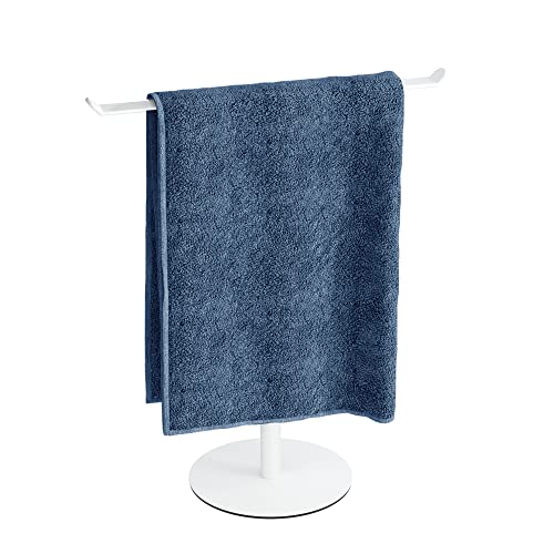 White T-Shaped Hand Towel Holder Stand for Countertops, Stainless Steel | Countertop rack for bathrooms and kitchens; organizes hand towels, headbands and other lightweight items. - color: White