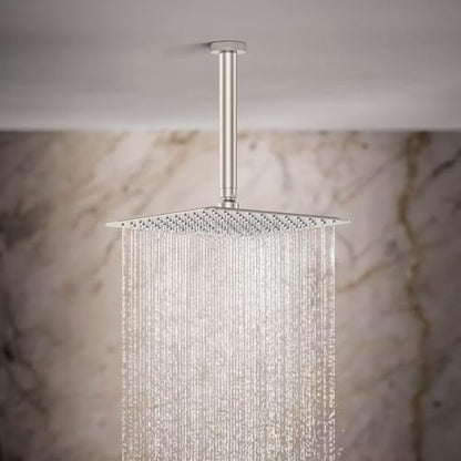 Rain Shower System 12IN Modern Brass Faucet Set With Valve and Diverter Shower Mixer With Handheld High Pressure Square Rainfall Shower Valve (12'' Ceiling Mount, Brushed Nickel) - color: Brushed Nickel, style: 12'' Ceiling Mount