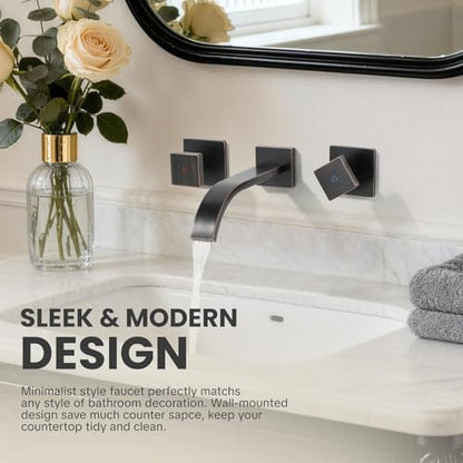 ALEASHA Wall Mount Bathroom Faucet 3 Hole Oil Rubbed Bronze Bathroom Faucet | Waterfall Bathroom Faucet with Two Handles, Brass Bathroom Sink Faucet with Rough-in Valve, Vessel Sink Faucet for Vanity - color: Oil Rubbed Bronze