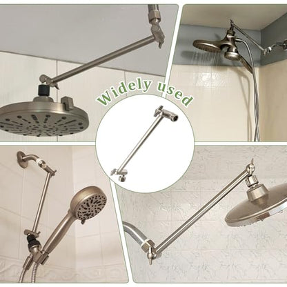 Rain Shower Head Extension 12 Inch Adjustable Rain Shower Head Extension Arm Stainless Steel Shower Head Holder G1/2 Universal Connector Compatible (Brushed Nickel) - color: Brushed Nickel