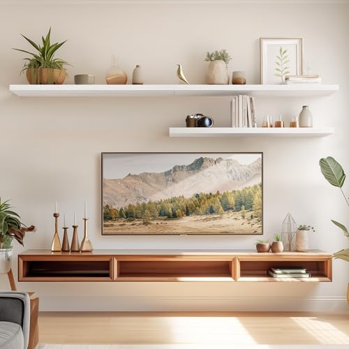 AMADA HOMEFURNISHING Floating Shelves Wall Mounted, 32 x 7 Inch Wall Shelves for Bathroom, Bedroom, Living Room, White Shelves Set of 2 - color: White, size: 32 inches