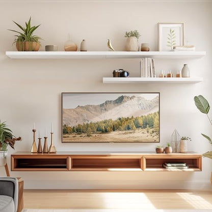 AMADA HOMEFURNISHING Floating Shelves Wall Mounted, 32 x 7 Inch Wall Shelves for Bathroom, Bedroom, Living Room, White Shelves Set of 2 - color: White, size: 32 inches