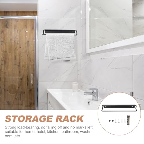 TOYANDONA Nail-Free Adhesive Bathroom Towel Rack 40cm Space Aluminum Wall-Mounted Single Bar Black for Bathroom Towel Storage and Washcloth Hanging