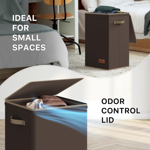 Simple Houseware Foldable Laundry Hamper Basket with Lid and Bag, Brown | Heavy Duty 600D Polyester, Water-Resistant Surface - color: Bronze