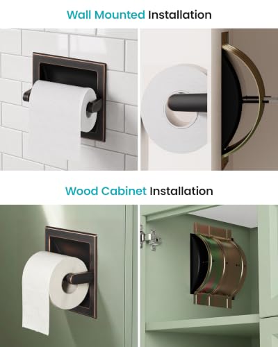 Recessed Toilet Paper Holder Oil-Rubbed Bronze in-Wall, 304 Stainless Steel | Inset Toilet Paper Holder, Spring-Free Pivoting Arm, Space-Saving Flush Mount, Fits Rolls up to 6 in - color: Oil-rubbed Bronze