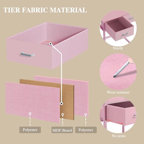ALEXNUTRE Vanity Desk with Mirror and Lights, Small Vanity with Fabric Storage Drawer & Chair & Shelves, Makeup Vanity with Fold-up Panel and Power Outlet for Bedroom - style: Pink