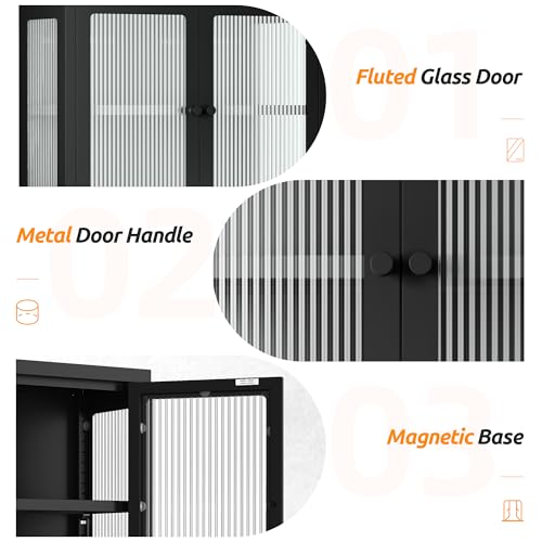 Bathroom Wall Cabinet, Over The Toilet Space Saver Storage Cabinet, Medicine Cabinet with 2 Glass Door and Towel Bar, Metal Wall Mounted Cabinet for Bathroom Laundry Room Kitchen - color: Upgraded Black