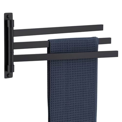 KOKOSIRI Bathroom Towel Bars Swivel Towel Rails Matte Black Swing Out Hand Towel Holder 3-Arm for Bath Kitchen Wall Stainless Steel B5007BK-A3 - size: 3-Bar