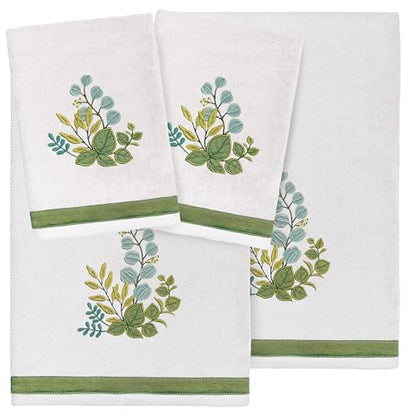 Verdant 4-Piece Luxury Towel Set, Applique Embroidered Bouquet, Plush Turkish Cotton, Durable & Quick Dry, Vibrant Bathroom Ensemble, 2 Bath 2 Hand Towels, Silver - color: Silver, size: 2 Pcs Bath 2 Pcs Hand Towel