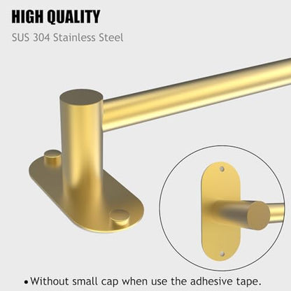 Towel Bar, Adhesive or Drill Wall Mount, Brushed Gold, 1 Pack | Adjustable 14.4 to 25.2 Inch, 304 Stainless Steel Hand Towel Holder, Round Base Towel Racks for Bathroom, Kitchen Use - color: Standard Length–gold