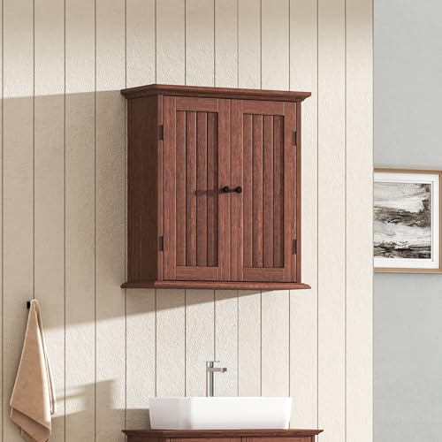 ChooChoo Bathroom Wall Cabinet with 2 Doors, Over The Toilet, Farmhouse | 8.8"D x 21.1"W x 24"H, Medicine Cabinet, Adjustable Shelves, Cupboard, Walnut - color: Walnut, size: 8.8"D x 21.1"W x 24"H