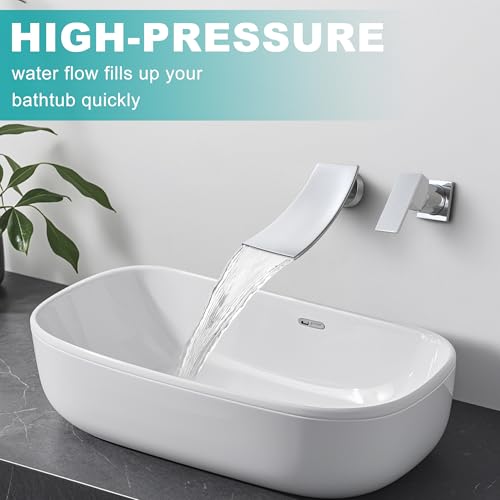 SKOWLL Wall Mount Faucet Bathroom, Wide Waterfall Spout, Single Handle Waterfall Tub Faucet High Flow Vessel Sink Faucets, Include Rough-in Valve, Polished Chrome - color: Polished Chrome