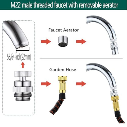 Sink Faucet Adapter Kit Swivel Aerator Adapter to Connect Garden Hose,Multi-Thread Garden Hose Adapter for Bathroom/Kitchen,3/4" GHT thread，1 pcs - color: B-Faucet adapter