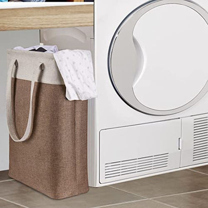 Laundry Basket with Handles Beige&Brown Slim Laundry Bin Collapsible Dirty Clothes Basket Narrow Laundry Bag Foldable Dirty Hamper for Camping, Dorms, Apartments - color: Beig&Brown
