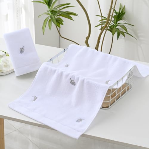 YiLUOMO Elegant White Hand Towels Silver Feathers Embroidered Set of 2 Super Thick Luxury 100% Cotton Ultra Soft Highly Absorbent Bathroom Hand Towel, 13 X 29 Inch - color: Silver