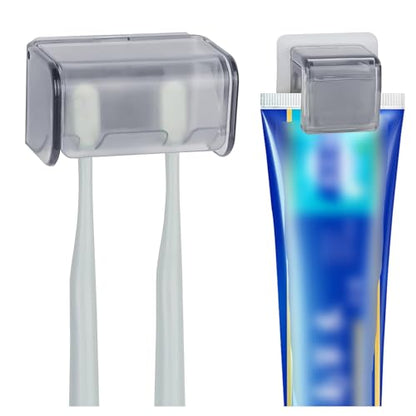 Wall-Mounted Toothbrush Holder with Cover, 2-Slot Organizer with Toothpaste Clip for Bathroom, Shower (Clear Combination 1) - color: Combination 1