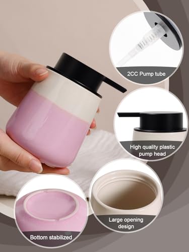 INGOFIN Ceramic Hand Soap Dispenser - 12 oz Liquid Lotion Dispenser Bathroom, Refillable Modern Dish Soap Dispenser with Pump for Kitchen, Beige and Pink - color: Beige and Pink