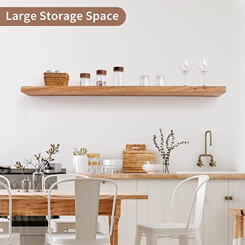 Floating Shelves for Wall, 48in Reclaimed Elm Wood Shelves, Natural | 8" Deep Wall Shelf, Invisible Bracket, Large Long Wall Shelves, Living Room, Bedroom, Kitchen, Bathroom - color: Natural Flat Edge, size: 48 inches - 1P