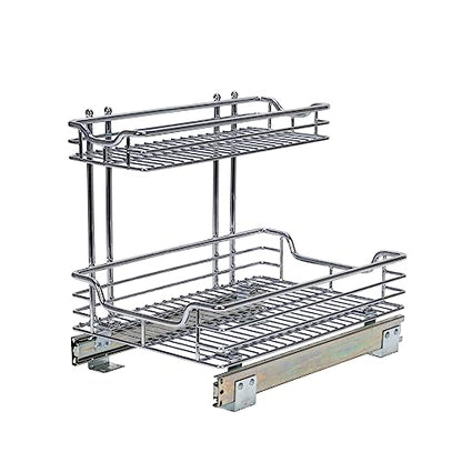 Household Essentials Glidez 2‑Tier Multipurpose Chrome‑Plated Steel Pull‑Out/Slide‑Out Under Sink Organizer, Chrome Finish - size: 12.25" - Standard, style: Undersink