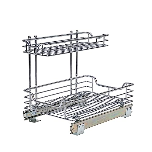 Household Essentials Glidez 2‑Tier Multipurpose Chrome‑Plated Steel Pull‑Out/Slide‑Out Under Sink Organizer, Chrome Finish - size: 12.25" - Standard, style: Undersink