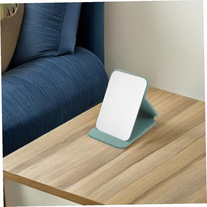 VICASKY 2pcs Portable Desk Makeup Mirrors with Stand Small Folding Vanity Mirror for Travel, Dorm, Bathroom, Countertop Use in Blue-Green