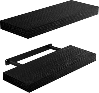 AMADA HOMEFURNISHING Floating Shelves Wall Mounted, 15 x 7 Inch Wall Shelves for Bathroom, Bedroom, Living Room, Black Shelves Set of 2 - color: Black, size: 15 inches