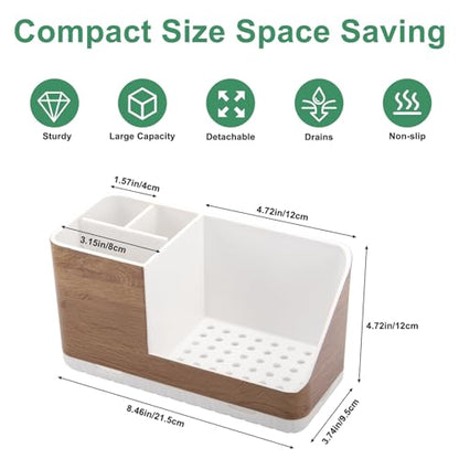 Toothbrush Holders for Bathrooms Countertop Organizer (Wood Grain) | Easy To Clean, Drainage, Non-Slip, Detachable, Kids Electric Toothbrush and Toothpaste Holder - color: Wood Grain