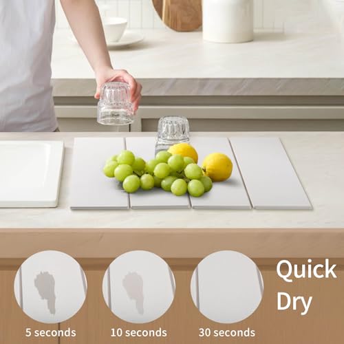 Stone Dish Drying Mat - Large Foldable Marbled Quick Drying Dish Mats, Stone Coasters Set of 4 Collapsible Ultra Absorbent Diatomaceous Earth Mats for Kitchen Counter Bathroom (White-4Pcs) - color: White-4Pcs