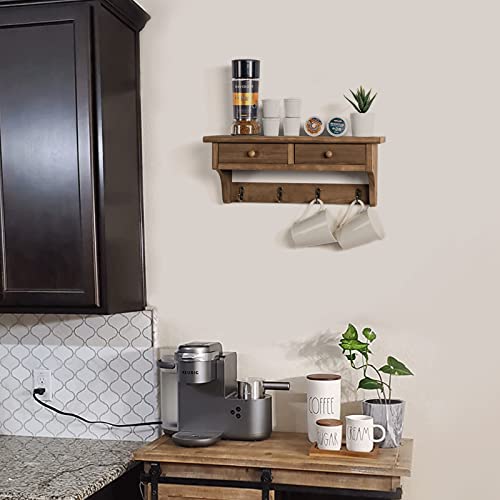 Emfogo Coat Hooks Mounted, Rustic Wood Coat Rack Mount Shelf with Hooks, Farmhouse Coat Rack with Shelf & Coat Hook for Entryway, Mudroom, Bedroom, Kitchen, Bathroom(Walnut) - color: Walnut