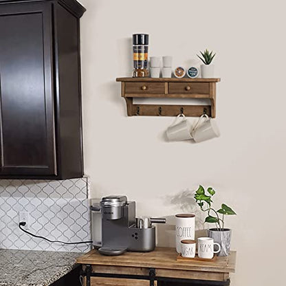 Emfogo Coat Hooks Mounted, Rustic Wood Coat Rack Mount Shelf with Hooks, Farmhouse Coat Rack with Shelf & Coat Hook for Entryway, Mudroom, Bedroom, Kitchen, Bathroom(Walnut) - color: Walnut