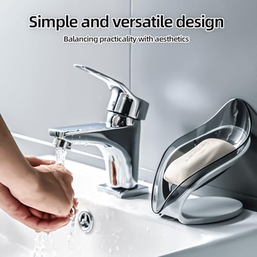 Leaf-Shaped Soap Dish – Premium Soap Bar Holder with Self-Drainage System – Bar Soap Holder for Shower, Bathroom Sink, Kitchen – Waterfall Soap Dish with Stand - color: Grey