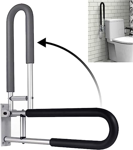 Flip Up Grab Bar for Bathroom Fold Down Grab Bars U Shaped and Wall Mount Safety Handle Handicap for Seniors Elderly Pregnant Injured