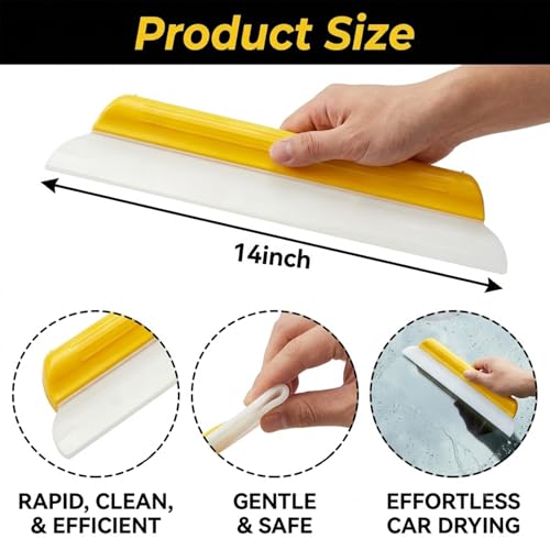 2 Pack 14 Inch Car Drying Squeegee, Yellow Flexible Silicone Water Blade for Window Shower, Auto T-Bar Rubber Wiper for Windshield & Bathroom - size: 2 Pack