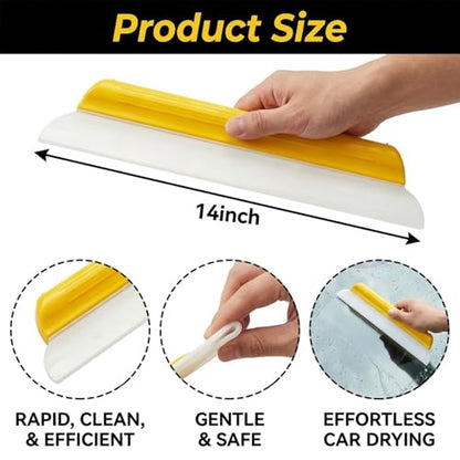 2 Pack 14 Inch Car Drying Squeegee, Yellow Flexible Silicone Water Blade for Window Shower, Auto T-Bar Rubber Wiper for Windshield & Bathroom - size: 2 Pack