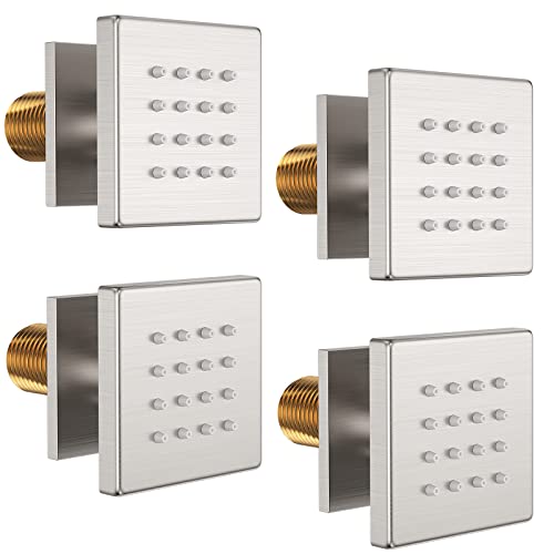 Shower Body Spray Jets, Brushed Nickel Brass Square Shower Body Sprayer Spa Massage Showerhead Wall Mount Nozzles NPT 1/2”-4PCS (Brushed Nickel) - color: Square-Brushed Nickel, style: 4pcs