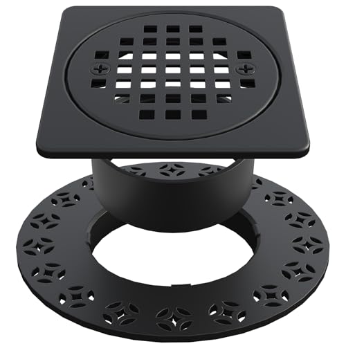 4 Inch Drain Grate Kit, Square Shower Floor Drain SS304 Stainless Steel | Compatible with Schluter Kerdi Drain Flange, Height Adjustment Collar and Ring - Matte Black - color: Matte Black