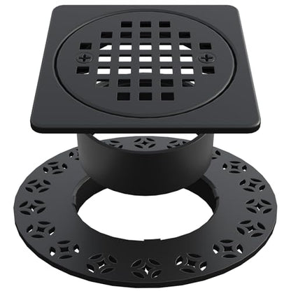 4 Inch Drain Grate Kit, Square Shower Floor Drain SS304 Stainless Steel | Compatible with Schluter Kerdi Drain Flange, Height Adjustment Collar and Ring - Matte Black - color: Matte Black