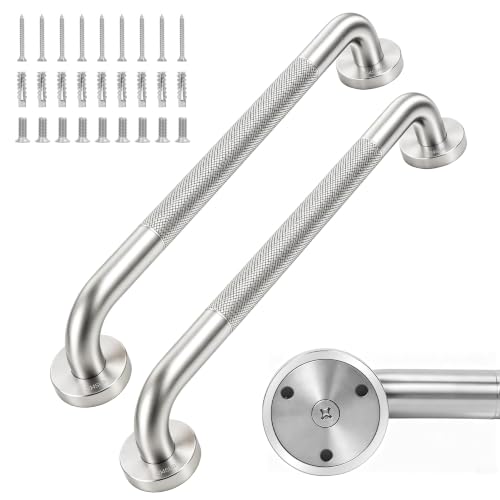 MrHAND Knurled Brushed Stainless Steel Grab Bars, 2 Pack 16 Inch | SUS304, Stain Finish, Sturdy & Stable Handicap Grab Bars, Wall Mounted Shower Grab Bars, Safety Hand Rails, ADA Compliant - color: Satin, size: 16 Inch