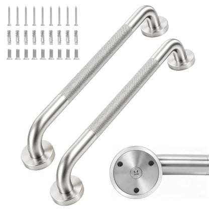 MrHAND Knurled Brushed Stainless Steel Grab Bars, 2 Pack 16 Inch | SUS304, Stain Finish, Sturdy & Stable Handicap Grab Bars, Wall Mounted Shower Grab Bars, Safety Hand Rails, ADA Compliant - color: Satin, size: 16 Inch