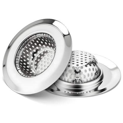 Bathtub Drain Strainer SANLESS Premium Stainless Steel Bathroom Sink Drain Strainer Filter Basket Hair Stopper for Wash Basin Bathtub Sink, 2.79 Inch (2PCS)