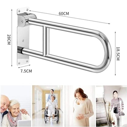 Generic Folding Toilet Grab Bars, Grab Bars Handle Safety Support Hand Rails, Bathroom U-Shape Wall Mounted Armrest, Toilet Flip-up Shower Support Elderly Disabled
