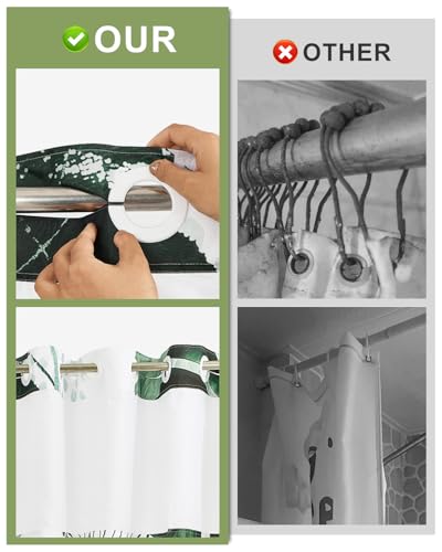 Modern No Hook Shower Curtain with Snap in Liner Set, 71x74 Inch | Double layer Waterproof Fabric with Mesh Top, Abstract Green Botanical Leaf & Geometric Print for Boho & Mid Century Bathroom - color: Boho-3