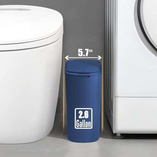 Automatic Motion Sensor Bathroom Trash Can with Lid, 2.6 Gallon Touchless Trash Bin, Smart Garbage Can Plastic Slim Wastebasket for Bedroom, Office, Dorm (Blue) - color: Blue