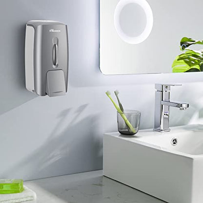 Commercial Wall Mount Soap Dispenser, Refillable ABS Plastic Manual Liquid Hand Soap Sanitizer Dispenser, 27oz (800ml) Large Capacity for Restaurant Office Public Restroom - color: Silver, size: PN9088-Silver